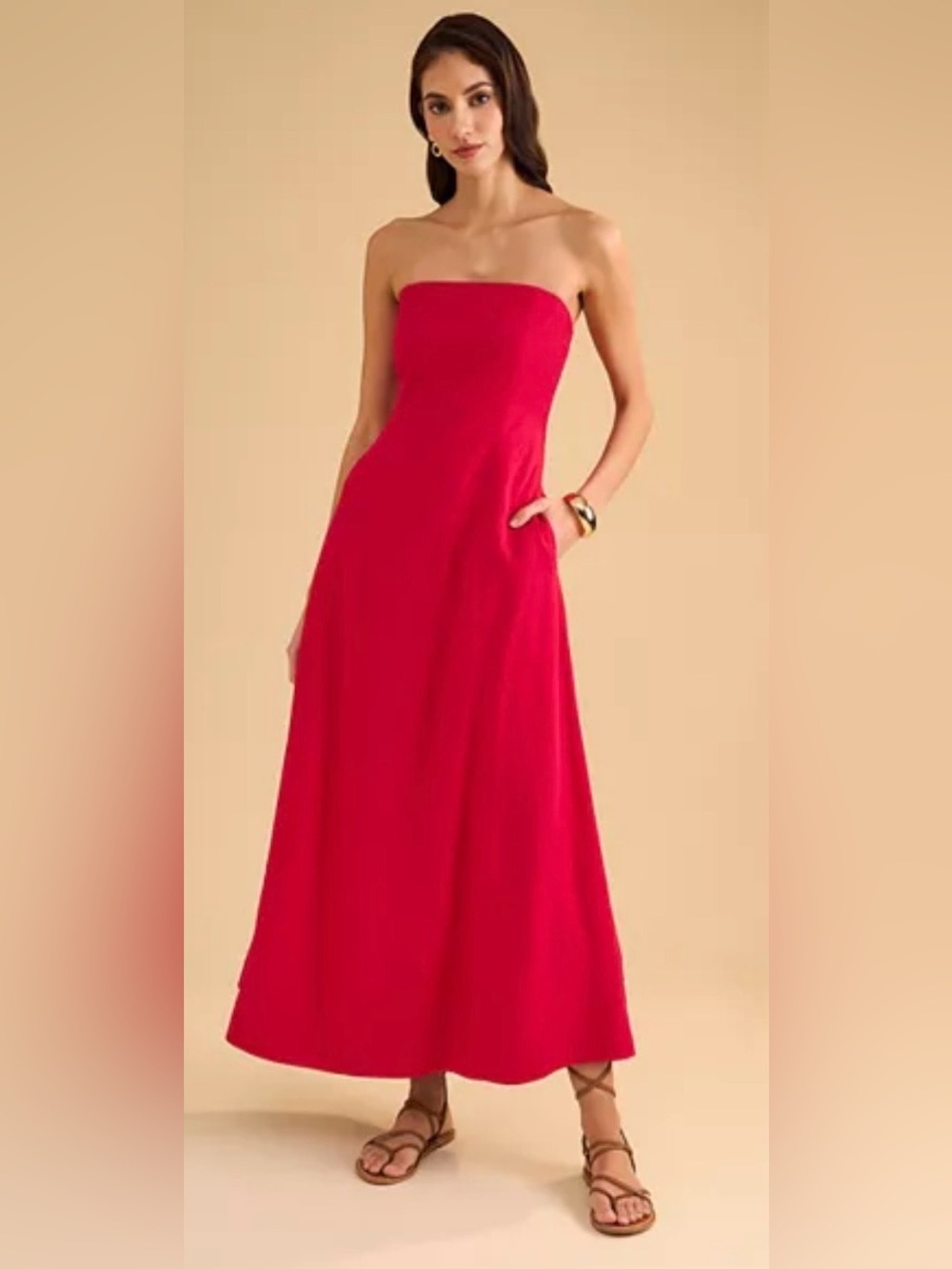 1. State. Strapless Hot Pink Maxi Dress with Pockets